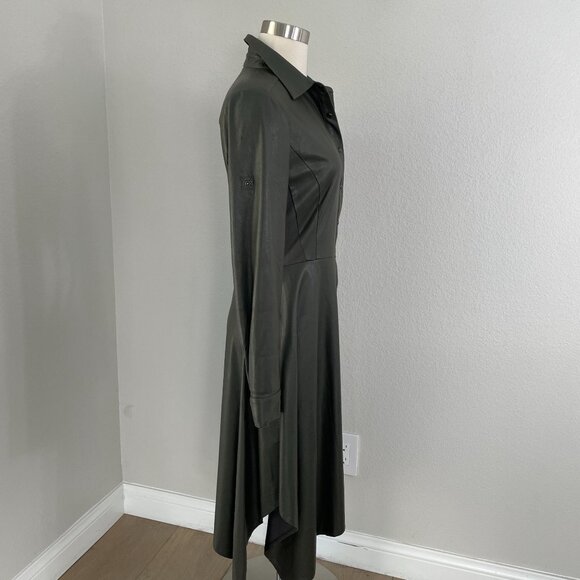 BCBGMAXAZRIA Womens Small Beatryce Faux Leather Shirt Dress Asymmetric Hem - Picture 4 of 14